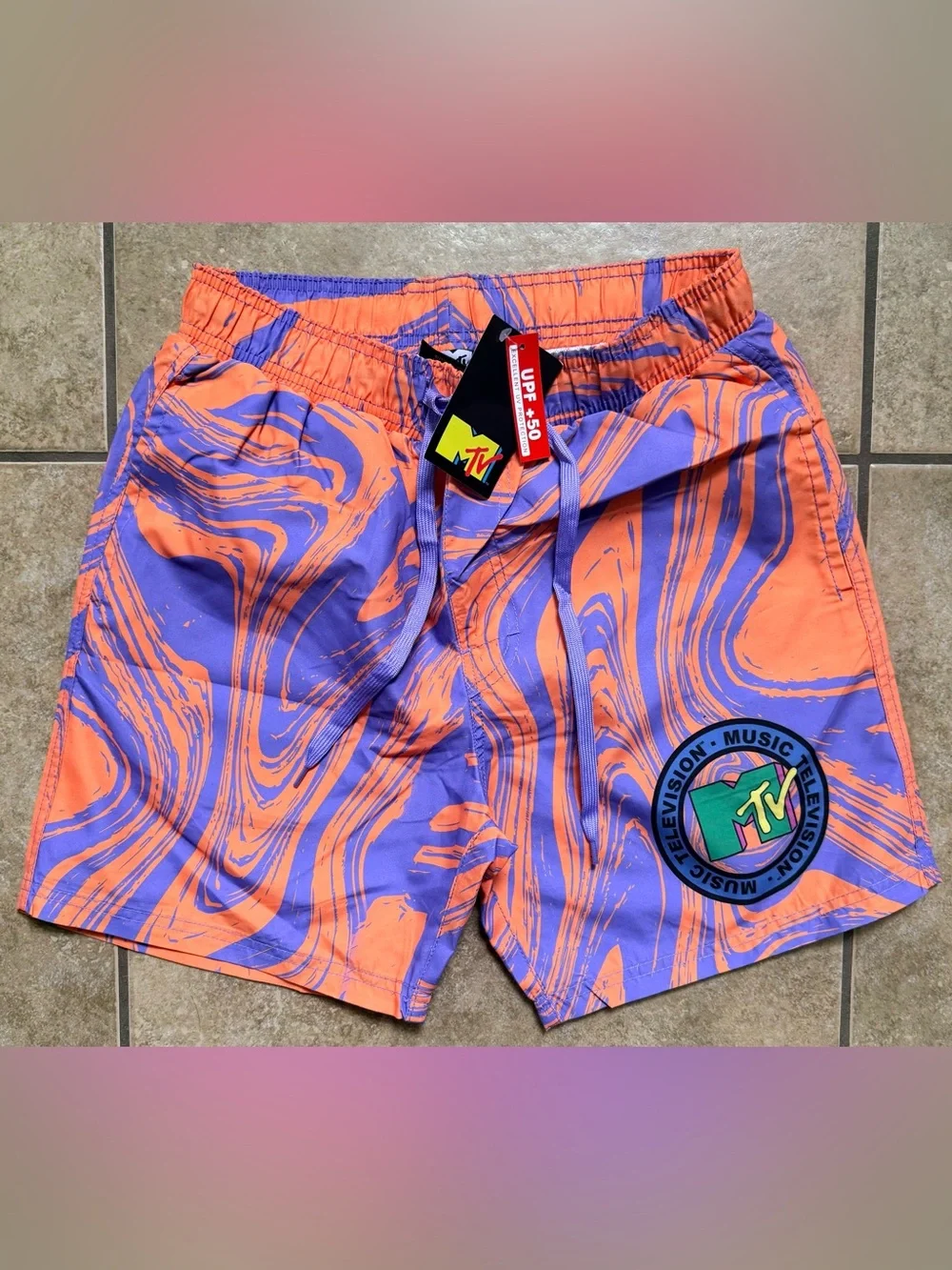 MTV Swim Trunks Shorts Size Small Mesh Orange Drawstring New FAST SHIPPING